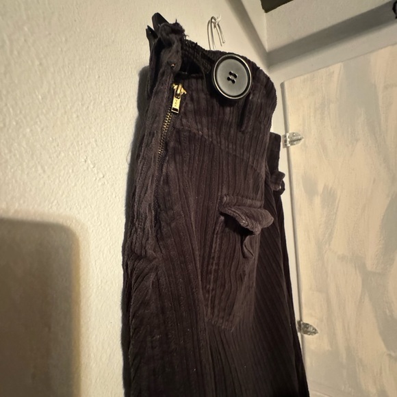 Thick corduroy cropped pants loose black - Picture 5 of 7